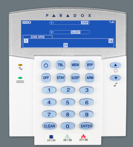 PARADOX KEYPAD 32 ZONES Hardwired Fixed LCD Keypad Module (K35)